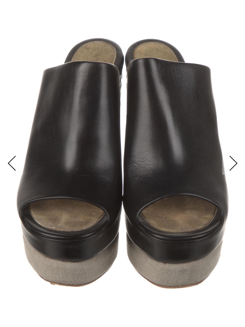 Salvatore Ferragamo Black Leather Open-Toe Platform Mules with Gray Trim